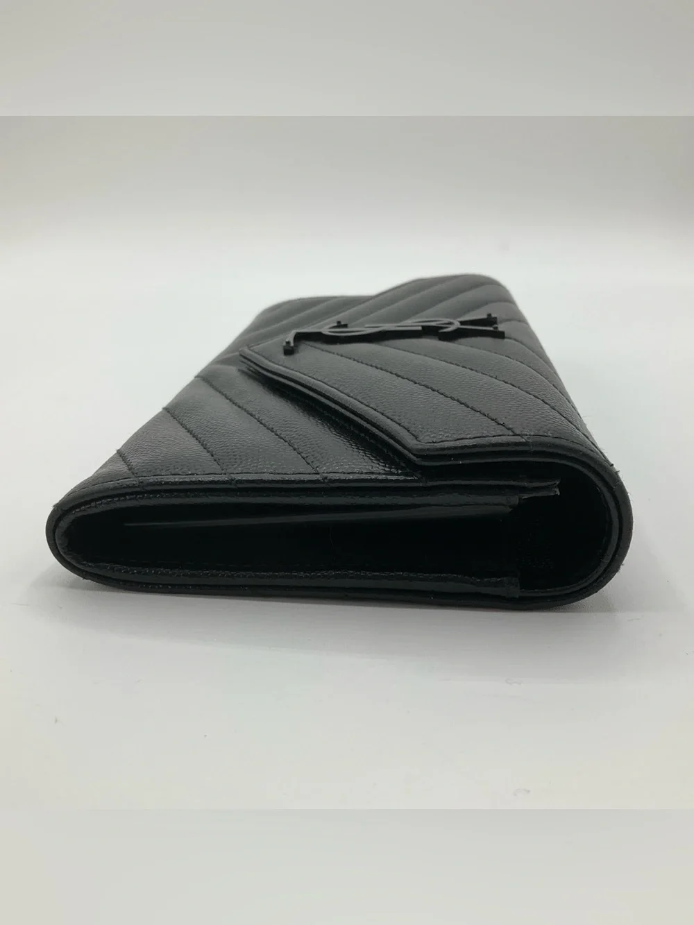 Saint Laurent YSL Cassandra Matrasse Black Quilted Chevron Envelope Wallet
